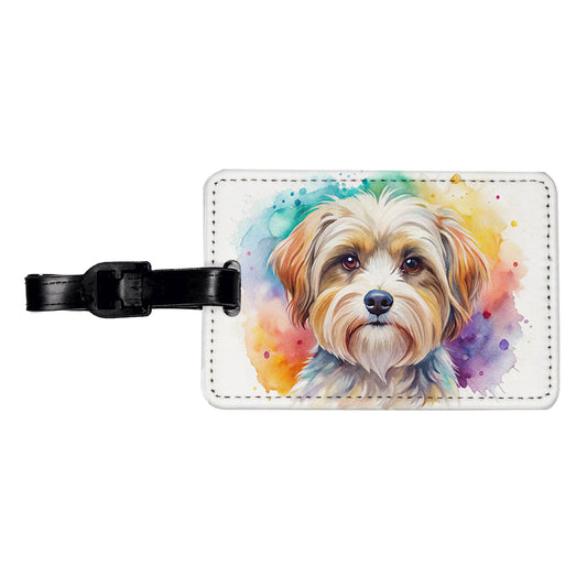 Morkie Dog Watercolor Style Travel Faux Leather Luggage Tag