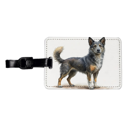 Mudi Dog Illustration Travel Faux Leather Luggage Tag