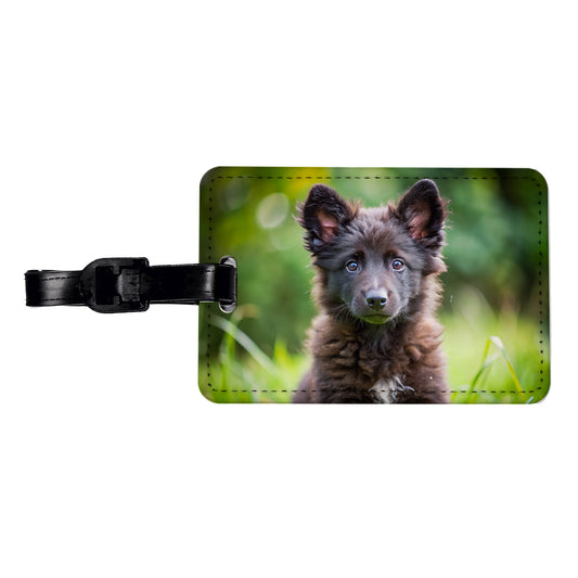 Mudi Dog Puppy Photo Travel Faux Leather Luggage Tag