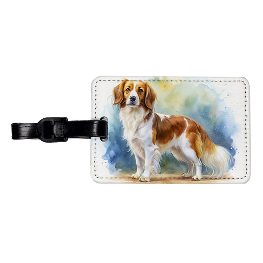 Nederlandse Kooikerhondje Dog Watercolor Style Travel Faux Leather Luggage Tag