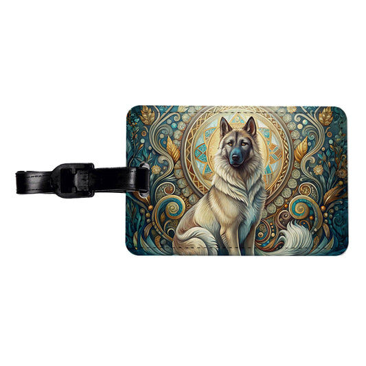 Norwegian Elkhound Dog Art Nouveau Travel Faux Leather Luggage Tag