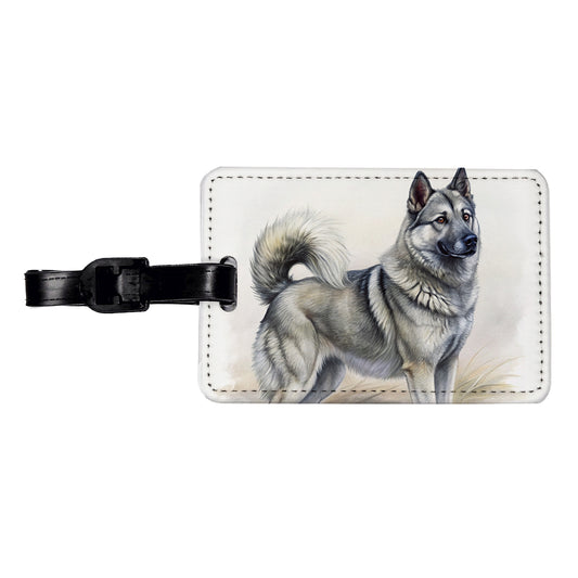 Norwegian Elkhound Dog Illustration Travel Faux Leather Luggage Tag