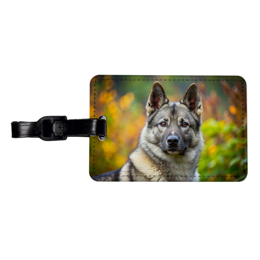 Norwegian Elkhound Dog Photo Travel Faux Leather Luggage Tag