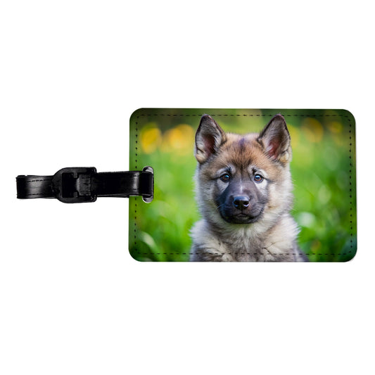 Norwegian Elkhound Dog Puppy Photo Travel Faux Leather Luggage Tag