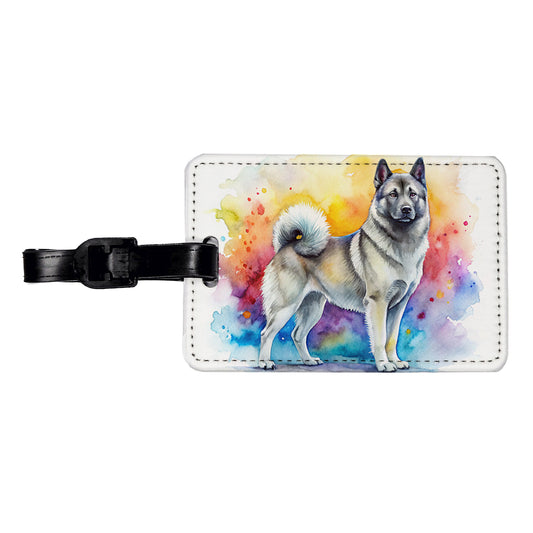 Norwegian Elkhound Dog Watercolor Style Travel Faux Leather Luggage Tag