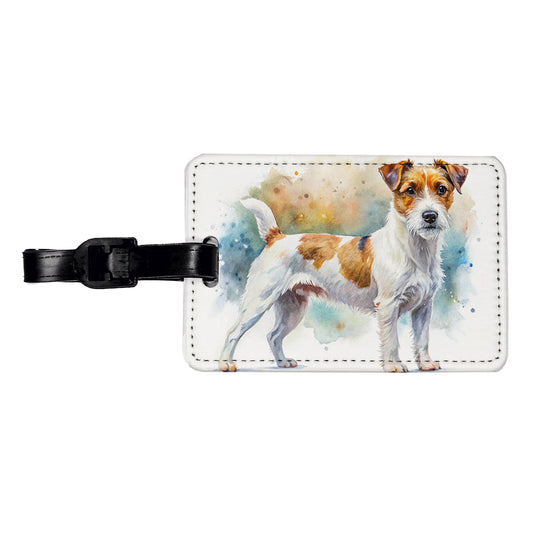 Parson Russell Terrier Dog Watercolor Style Travel Faux Leather Luggage Tag