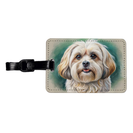 Pekapoo Dog Illustration Travel Faux Leather Luggage Tag
