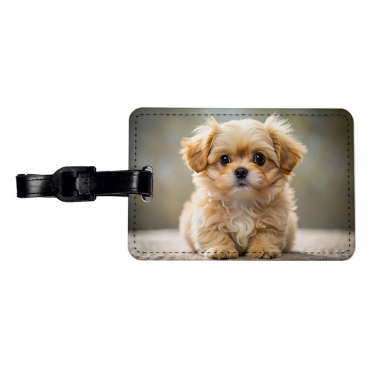 Pekapoo Dog Puppy Photo Travel Faux Leather Luggage Tag