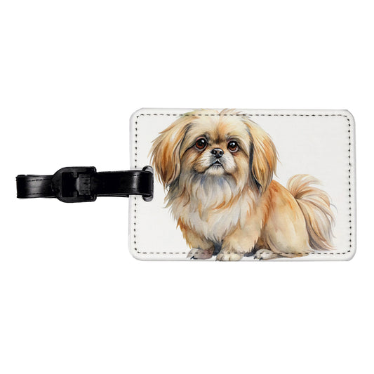 Pekapoo Dog Watercolor Style Travel Faux Leather Luggage Tag
