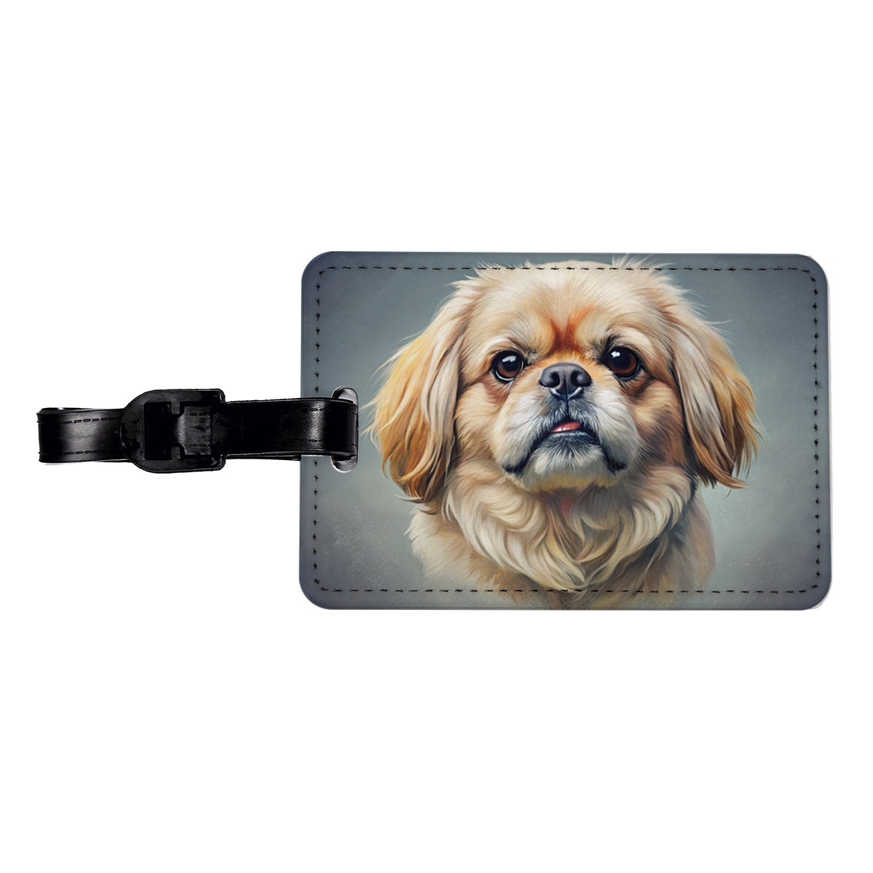 Pekingese Dog Illustration Travel Faux Leather Luggage Tag