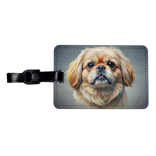 Pekingese Dog Illustration Travel Faux Leather Luggage Tag