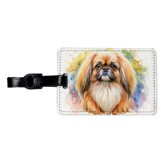Pekingese Dog Watercolor Style Travel Faux Leather Luggage Tag