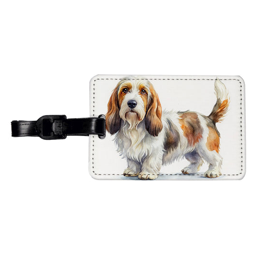 Petit Basset Griffon Vendeen Dog Watercolor Style Travel Faux Leather Luggage Tag