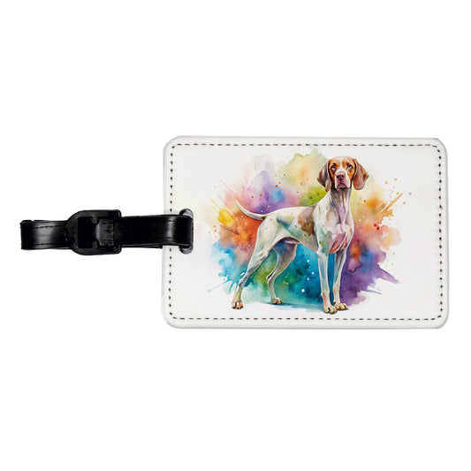 Pointer Dog Watercolor Style Travel Faux Leather Luggage Tag