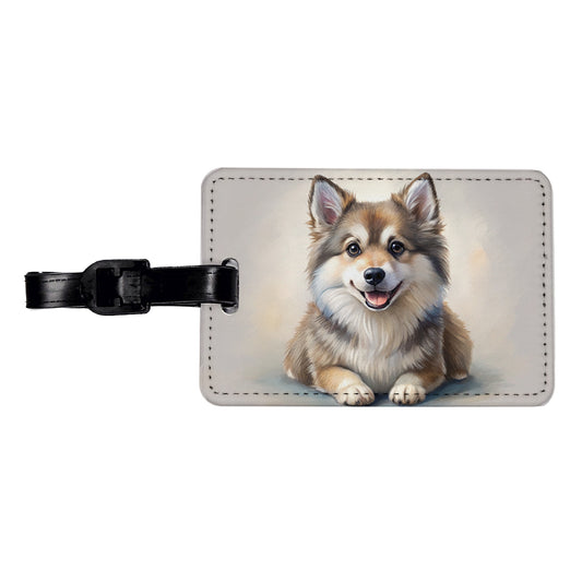 Pomsky Dog Illustration Travel Faux Leather Luggage Tag
