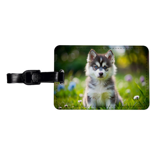 Pomsky Dog Puppy Photo Travel Faux Leather Luggage Tag