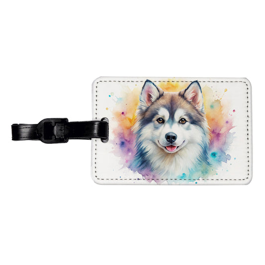Pomsky Dog Watercolor Style Travel Faux Leather Luggage Tag
