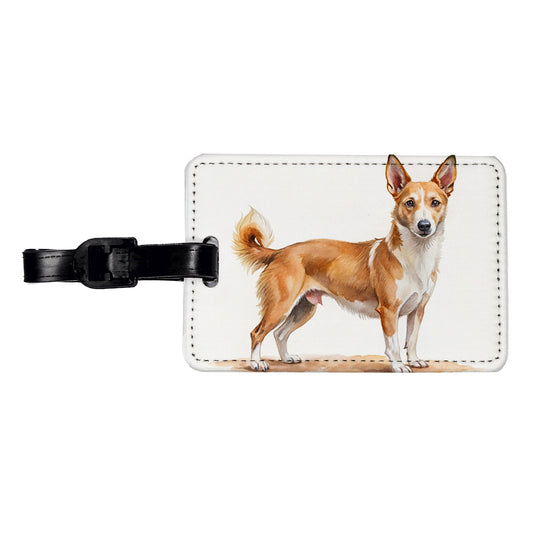 Portuguese Podengo Pequeno Dog Watercolor Style Travel Faux Leather Luggage Tag
