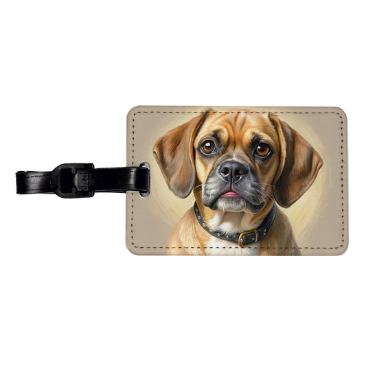 Puggle Dog Illustration Travel Faux Leather Luggage Tag