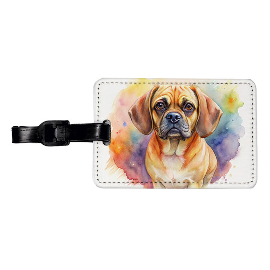 Puggle Dog Watercolor Style Travel Faux Leather Luggage Tag