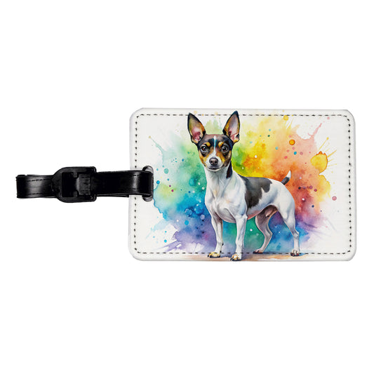 Rat Terrier Dog Watercolor Style Travel Faux Leather Luggage Tag