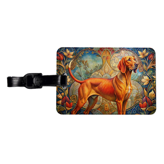 Redbone Coonhound Dog Art Nouveau Travel Faux Leather Luggage Tag