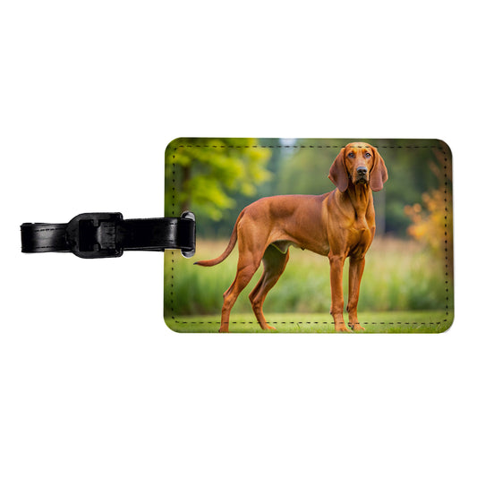 Redbone Coonhound Dog Photo Travel Faux Leather Luggage Tag