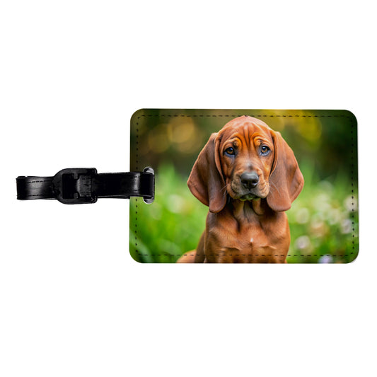 Redbone Coonhound Dog Puppy Photo Travel Faux Leather Luggage Tag