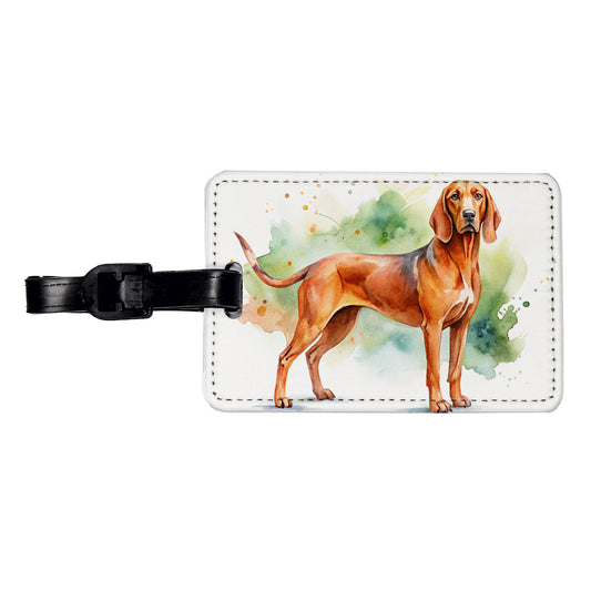 Redbone Coonhound Dog Watercolor Style Travel Faux Leather Luggage Tag