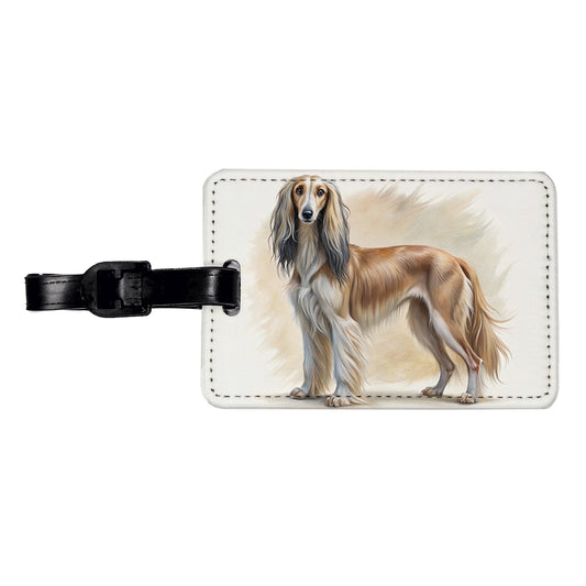 Saluki Dog Illustration Travel Faux Leather Luggage Tag