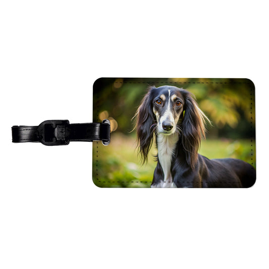 Saluki Dog Photo Travel Faux Leather Luggage Tag