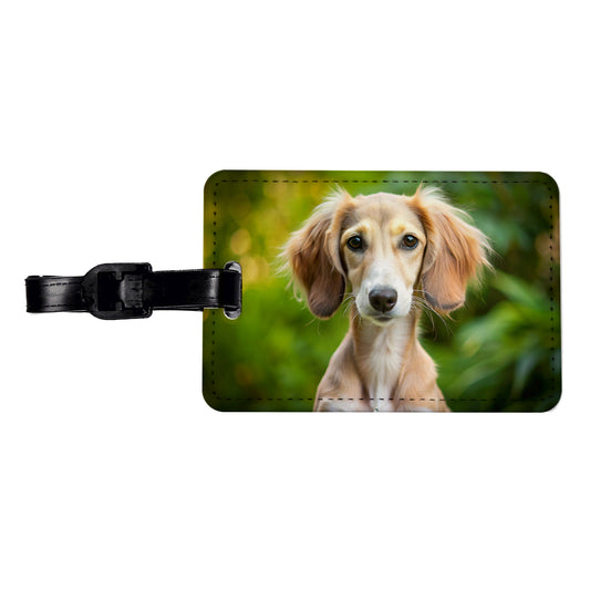 Saluki Dog Puppy Photo Travel Faux Leather Luggage Tag
