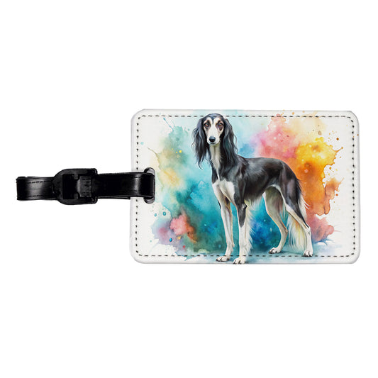 Saluki Dog Watercolor Style Travel Faux Leather Luggage Tag