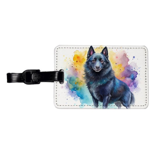 Schipperke Dog Watercolor Style Travel Faux Leather Luggage Tag