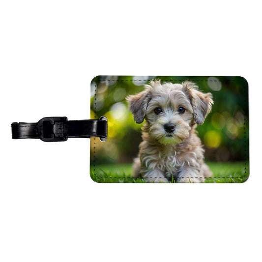 Schnoodle Dog Puppy Photo Travel Faux Leather Luggage Tag
