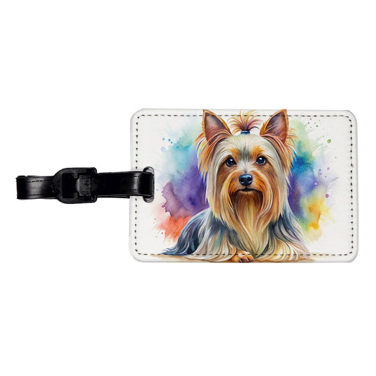 Silky Terrier Dog Watercolor Style Travel Faux Leather Luggage Tag