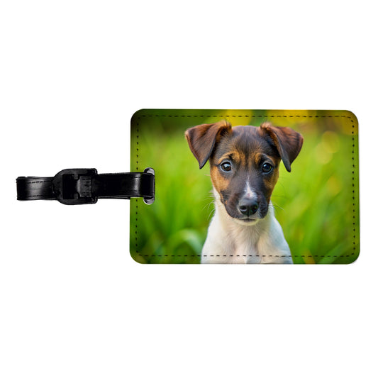 Smooth Fox Terrier Dog Puppy Photo Travel Faux Leather Luggage Tag