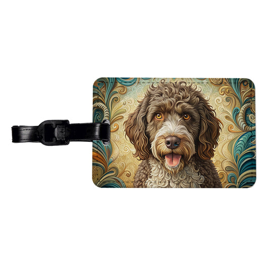 Spanish Water Dog Art Nouveau Travel Faux Leather Luggage Tag