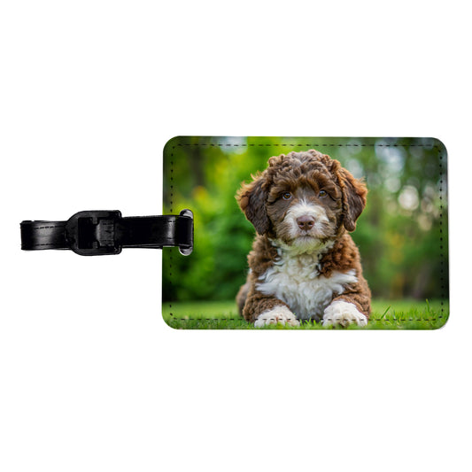 Spanish Water Dog Puppy Photo Travel Faux Leather Luggage Tag