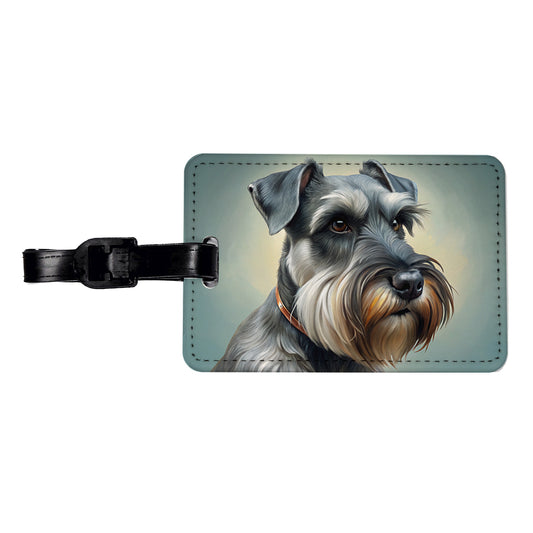 Standard Schnauzer Dog Illustration Travel Faux Leather Luggage Tag
