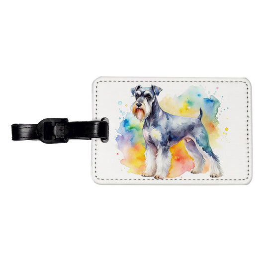 Standard Schnauzer Dog Watercolor Style Travel Faux Leather Luggage Tag