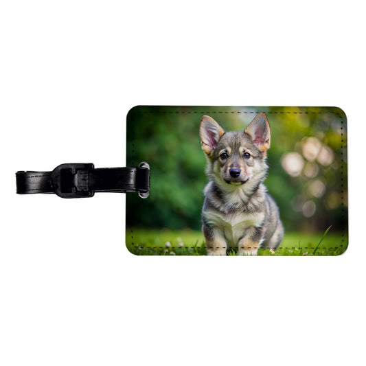 Swedish Vallhund Dog Puppy Photo Travel Faux Leather Luggage Tag