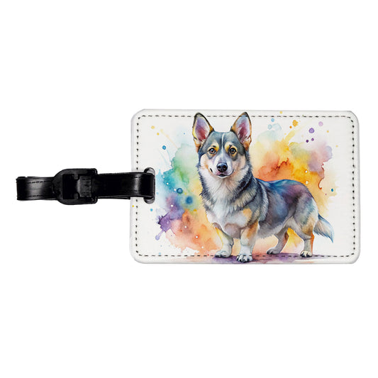 Swedish Vallhund Dog Watercolor Style Travel Faux Leather Luggage Tag