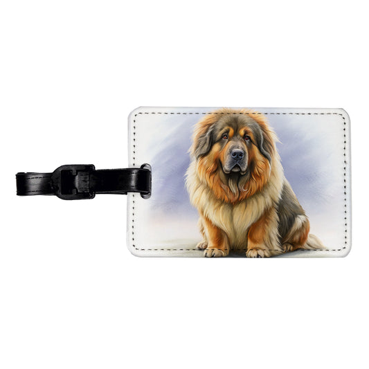 Tibetan Mastiff Dog Illustration Travel Faux Leather Luggage Tag