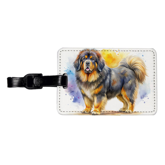 Tibetan Mastiff Dog Watercolor Style Travel Faux Leather Luggage Tag