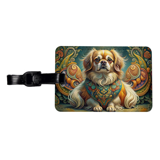Tibetan Spaniel Dog Art Nouveau Travel Faux Leather Luggage Tag