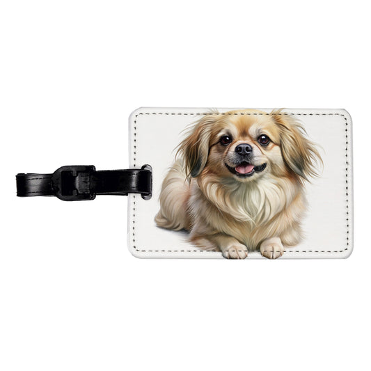 Tibetan Spaniel Dog Illustration Travel Faux Leather Luggage Tag