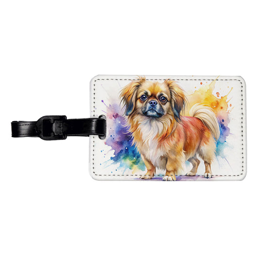 Tibetan Spaniel Dog Watercolor Style Travel Faux Leather Luggage Tag