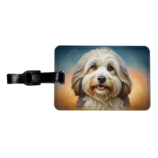 Tibetan Terrier Dog Illustration Travel Faux Leather Luggage Tag