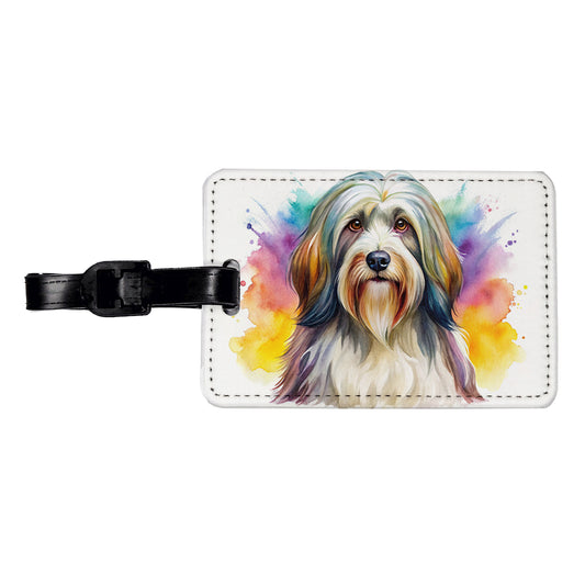 Tibetan Terrier Dog Watercolor Style Travel Faux Leather Luggage Tag